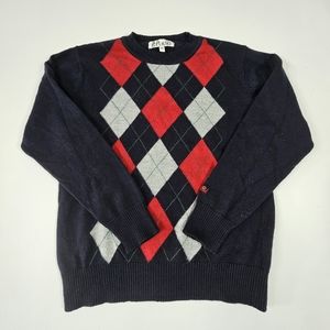 Boy's Plauso  Blue Argyle Sweater Size 6 Made In Italy